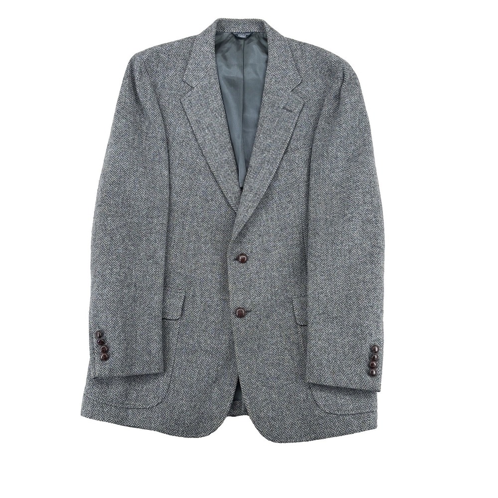 Preppy Dark academia Vntg Herirngbone half lined Wool Blazer Sz In Description